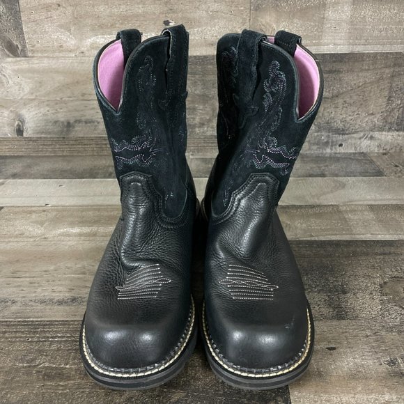 Ariat Fatbaby II Black Deertan & Purple Leather Western Boots 10004729 - Picture 3 of 12
